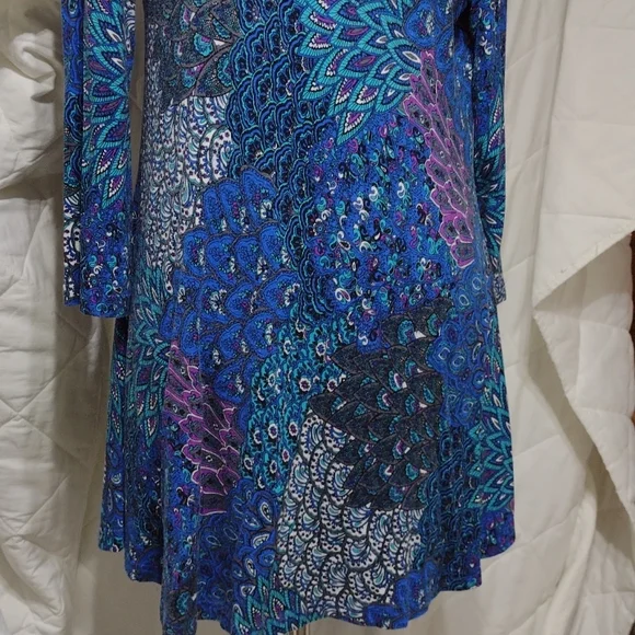 Beautiful peacock feathers tunic top/dress, sz med - Picture 3 of 16